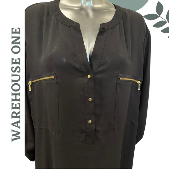 🛍️ 3/$40 WAREHOUSE ONE | Black Gold-Zip Tunic Blouse | Plus Size XXXL - Picture 3 of 5